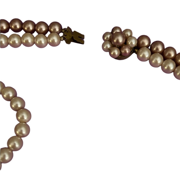 1950s Vintage double strand graduated faux Pearl Necklace in brown and Chapagne - Picture 3 of 3